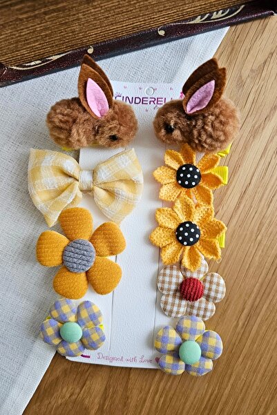 Cinderella 9'lu Kahverengi Tavşanlı Astarlı Kız Bebek Pens Toka Seti - Fiyonk...