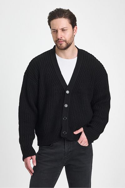 TREND KOMBİN Ανδρική ζακέτα Oversize Μαύρη Crop Cut Knitwear
