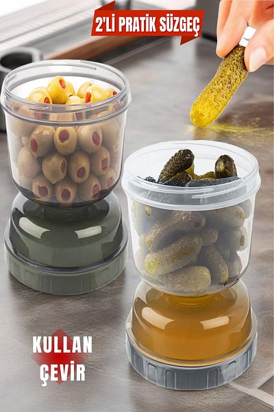 Open Home Concept 2 Pieces Olive Net with Strainer Hourglass - Clear Olive Pickled Storage Container