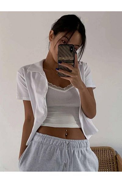 Gofeel Λευκή Besty Lace Λεπτομέρεια Επίπεδη Κόψιμο