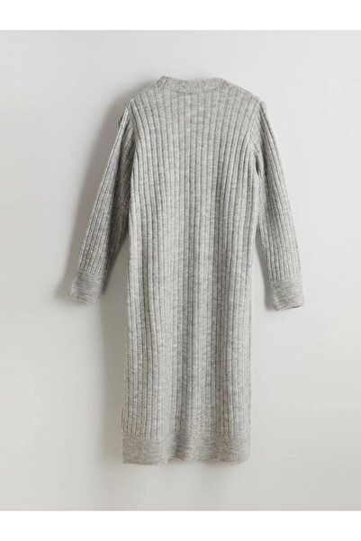 LC Waikiki Lcwaikiki Basic Gray Shawl Collar Oversize Women's Knitwear Cardigan