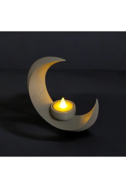 Porima Hilal Ay Gece Lambası Mumlu Dekorasyon Ay Gri