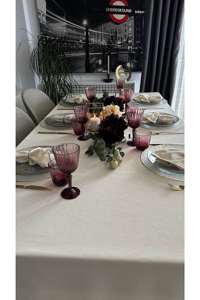 Decamor home Soft Fabric Worry-Free Stain-Proof Ecru Off-White Tablecloth