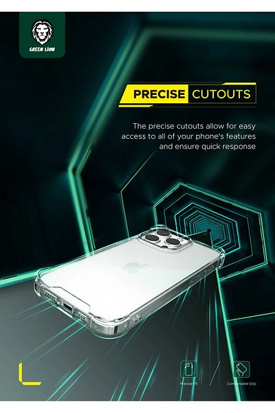 Green Lion جراب مضاد للصدمات لهاتف iPhone 15 Pro Max (6.7 بوصة) - شفاف