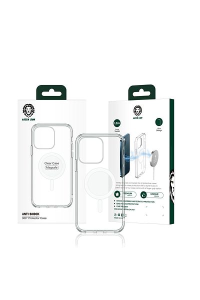 Green Lion جراب مغناطيسي إبداعي مضاد للصدمات بزاوية 360 درجة لهاتف iPhone 13 Pro Max مقاس 6.7 بوصة - شفاف