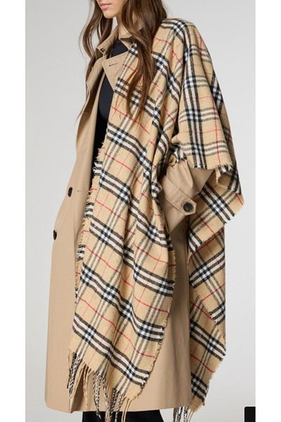 ELİF TAKI AKSESUAR Soft Textured Tasseled Plaid Pattern Thick Shoulder Shawl Scarf