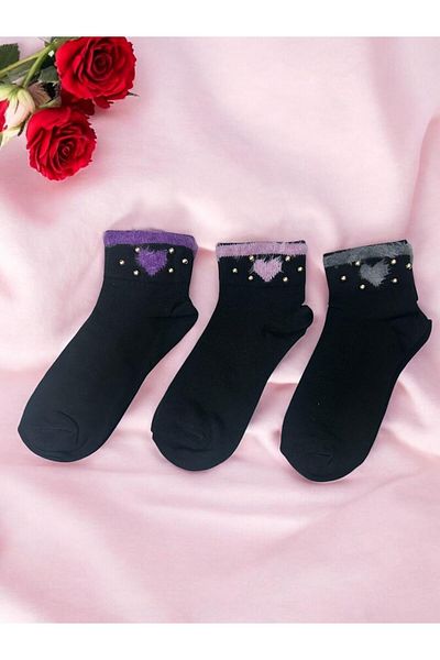 Özeren Çorap Special for Lovers 3 Pairs of Heart Washed Perfumed Women's Socks