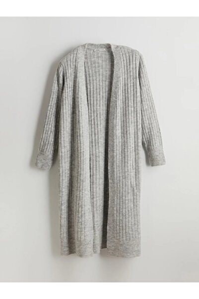 LC Waikiki Lcwaikiki Basic Gray Shawl Collar Oversize Women's Knitwear Cardigan