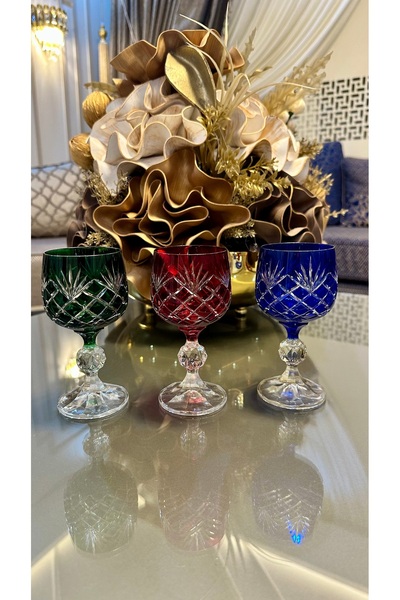 Bohemia KRİSTAL Renkli Kesme El İşi Ayaklı Kahve Yanı Su Bardağı