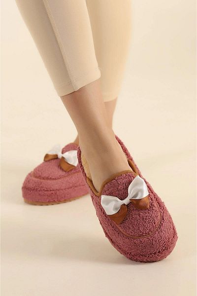 Papuçsepeti Shoe Basket 4118 Women's Daily Home Carpet Guest Slippers with Bow