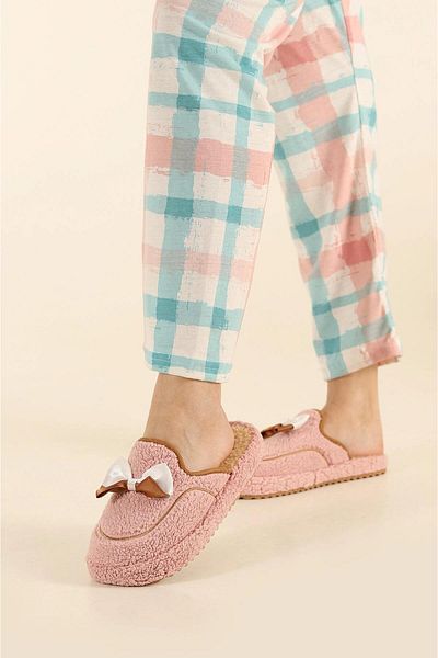 Papuçsepeti Shoe Basket 4118 Women's Daily Home Carpet Guest Slippers with Bow