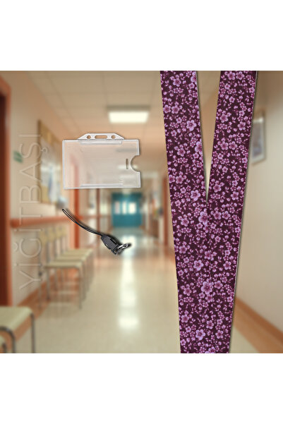 YİĞİTBAŞI MÜRDÜMÇİÇEKLİDesen Boyun İpi Ve Telefon Askısı Okul ,hastane , BOYUN İPİ +ŞEFFAF YATAY KARTLIK