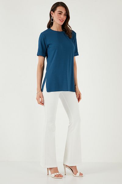 Lela Oversize Crew Neck Split Detail Blouse Bluz 5869000