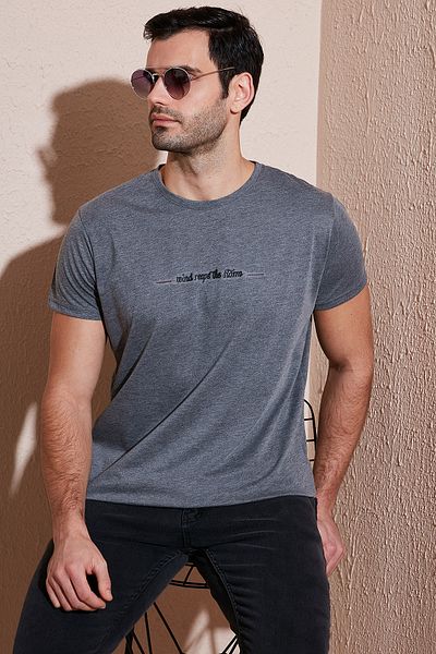 Buratti Мъжка памучна тениска с кръгло деколте Slim Fit - 541WIND