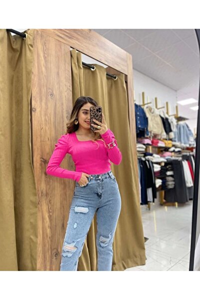 Butik Lazerli yırtıklı kadın momjeans