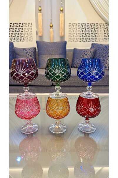 Bohemia Kristal Ayaklı Renkli Kesme El İşi Kahve Yanı Su Bardağı