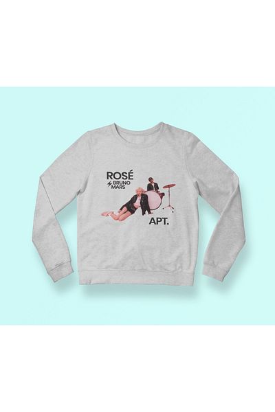 MAGORS BLACKPINK GROUP/ROSE - Сив суитшърт с щампа и кръгло деколте, двоен продукт, единична цена