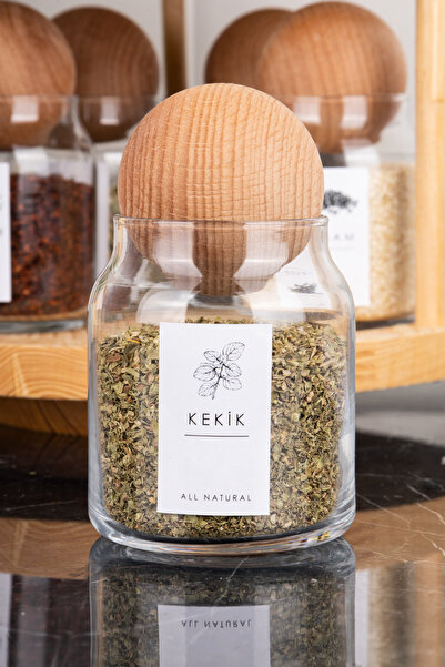 DNS HOME Set of 10 Natural Wood Ball Lids Rotating Stand Labeled Glass Seasoning Dishes Jar Set 300ml