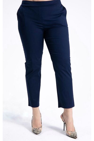 Nelly Plus Size Back Elastic Zipperless Navy Blue Color Trousers
