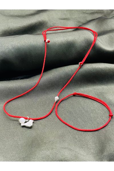 Concept HuBuTU Gift Minimal Red String Necklace and Bracelet Set