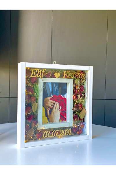 ötay Anı Çerçevesi Led Işıklı Fotoğraf Bölümlü Tasarım Gül Kutusu Işıklı Çiçe...