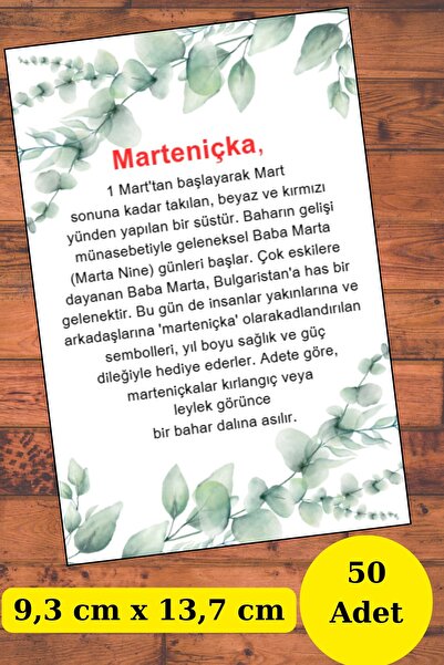 Emtory Home 50 Adet Yeşil Dallar Marteniçka Kartı - Kuşe Kağıt - Şans Bilekli...