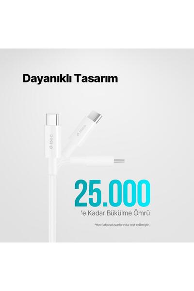 Ttec USB-C - USB-C 200cm 65W PD/QC Hızlı Şarj/Data Kablosu Beyaz Beyaz
