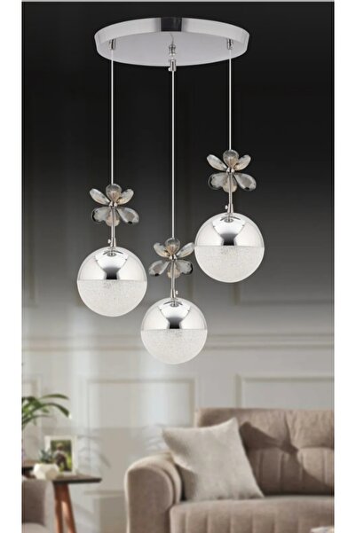 Semboldekor Krom Kelebek 3lü Ledli Sarkıt Avize