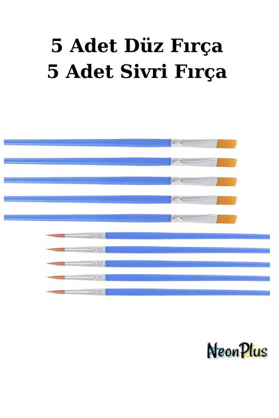 NEON PLUS 10 Adet Fırça, Sulu Boya, Akrilik Boya, Guaj Boya, Yağlı Boya, Resim Boyama,