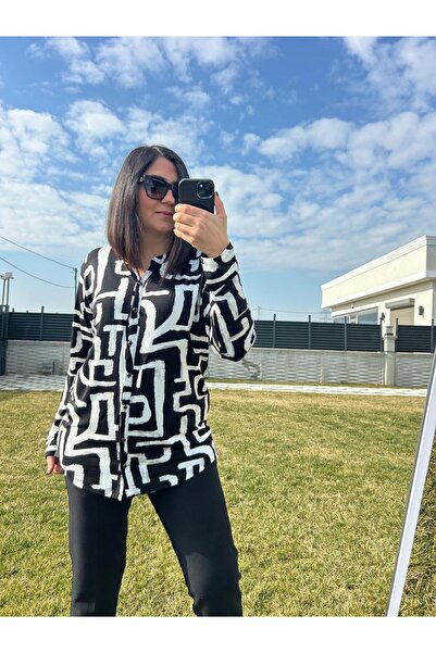 charamela Women's Plus Size Modern Printed Knitted Shirt Blouse-Bgb86