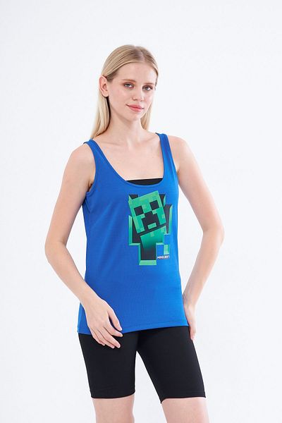 Moda Işık Robot Printed Saks Blue Thick Strap Sports Tank Top