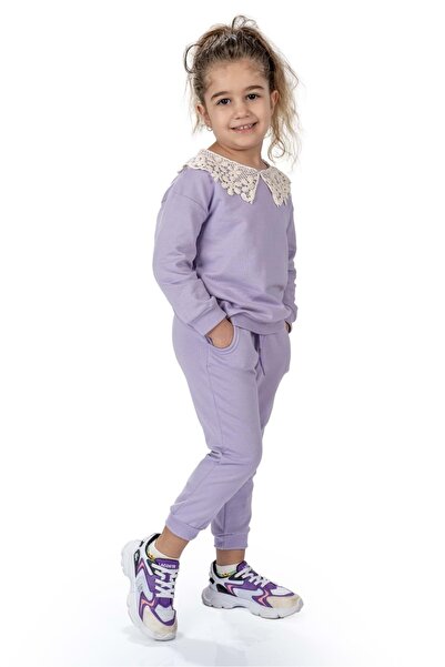 Mnk Baby&Kids Δαντελένιο γιακά με δύο κλωστές Σετ φόρμας για κορίτσια MNK0574 LILA