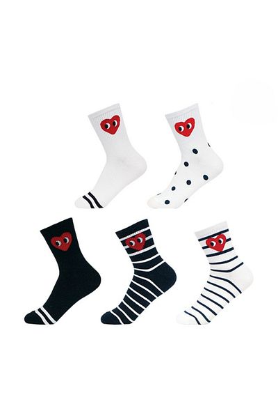 WORTHY SOCKS Опаковка от 5 раирани чорапи с шарени сърца до глезена - Комплект чифт