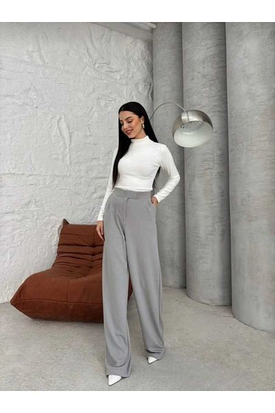 trikomode Gray Lycra Velcro Closure Women's Palazzo Pants