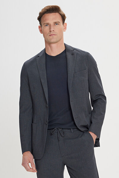ALTINYILDIZ CLASSICS سترة أنثراسايت بقصة ضيقة للرجال ذات طية صدر السترة ذات ط...