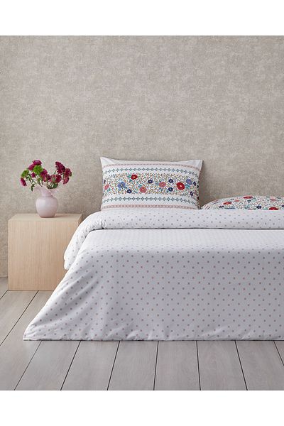 English Home Blossom Bands Bavlněné dvojité povlečení na přikrývku 200x220 cm Červená - Modrá
