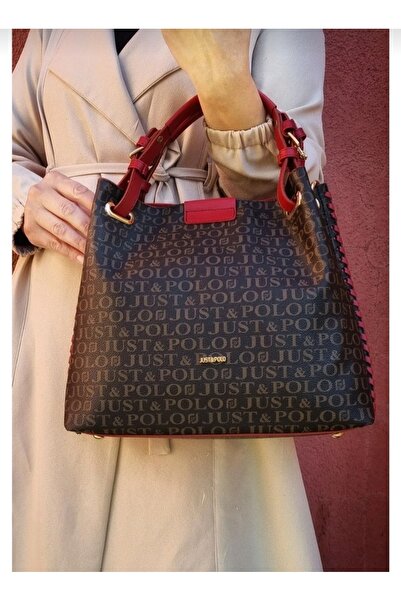 Just Polo حقيبة كتف نسائية مصنوعة يدوياً مقاس كبير مكونة من 5 أقسام موديل كاج...