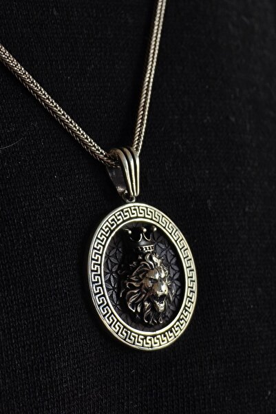 TKZ SILVER Grek Desenli Aslan Motifli 925 Ayar Gümüş Kolye