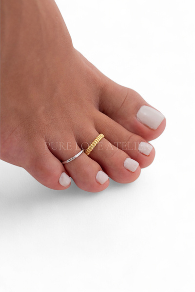 Pure Love ATELIER 925 Ayar Gümüş, Iki Renkli, Dalgalı Form 2’li Ayak Parmak Y...