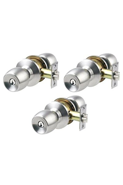 HOBİDABİ A Quality Knob Door Lock Handle American Gray Satin Room Lock Handle Hotel Type 3 Pieces