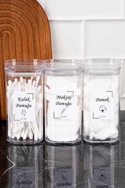 DNS HOME 3'lü Banyo Seti Pamuk & Makyaj Pamuğu & Kulak Pamuğu Organizeri Banyo Düzenleyici Mika Set