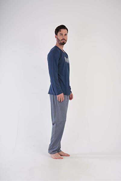 VİENETTA Чоловічий піжамний комплект великого розміру з довгими рукавами, темно-синій C2T3N0O503