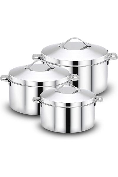 mastergold Stainless Steel 3 Piece food container (1500-3500-2500ml) | Long Time Hot Food Container Set
