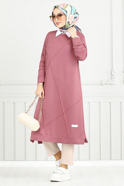 ModaMerve Dusty Rose Crest Detailed Tunic 2696Ayd969-M