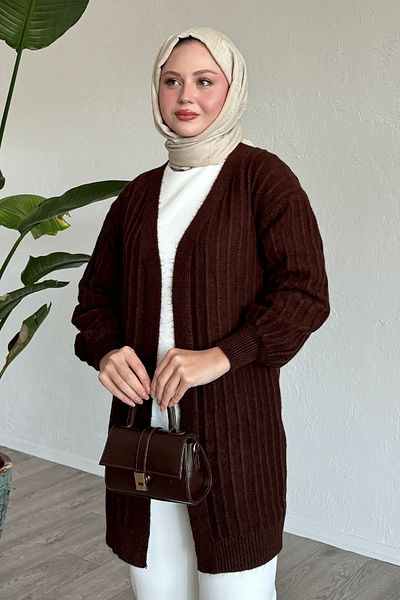 InStyle كارديجان محبوك من القطيفة باللون البني المر
