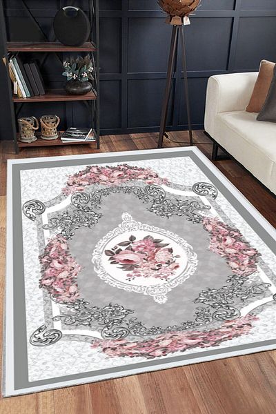 armolin Gray Floral Pattern Elastic Carpet Cover (Sponge Free) SZZ-744