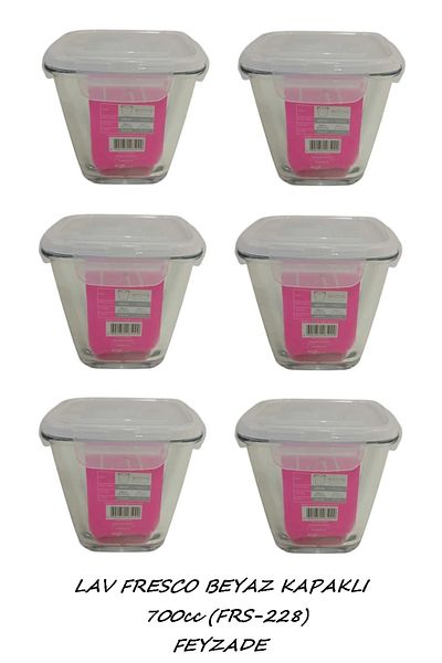 LAV Feyzade Fresco Glass Lock Storage Container Set 6 Pcs White Lids 700Cc (Frs-228)