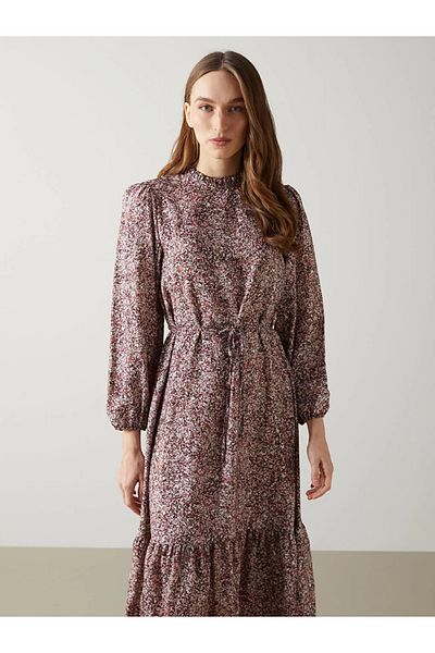 LC Waikiki Lcwaikiki Classic Black Stand Collar Print Women's Dress