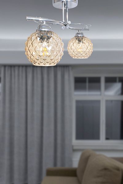 Fer Avize Rengin Modern Chrome Color 2-Piece Glass Chandelier Living Room - Kitchen - Bedroom