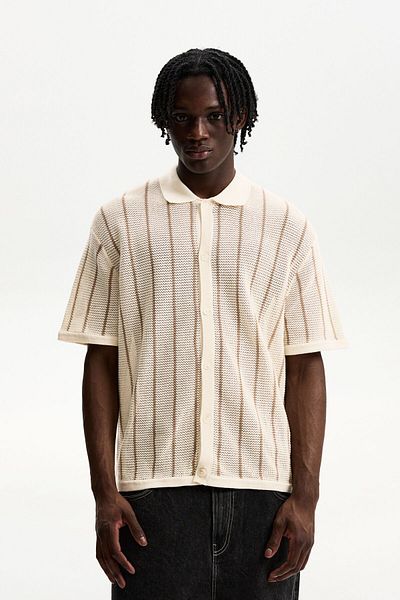 Bershka Striped textured short sleeve shirt